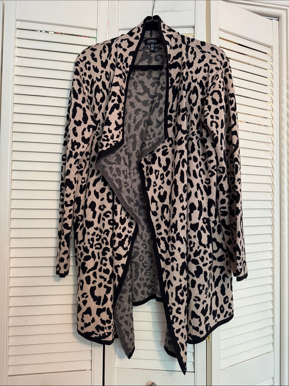 Jones New York Taupe and Black Leopard Drape Cardigan